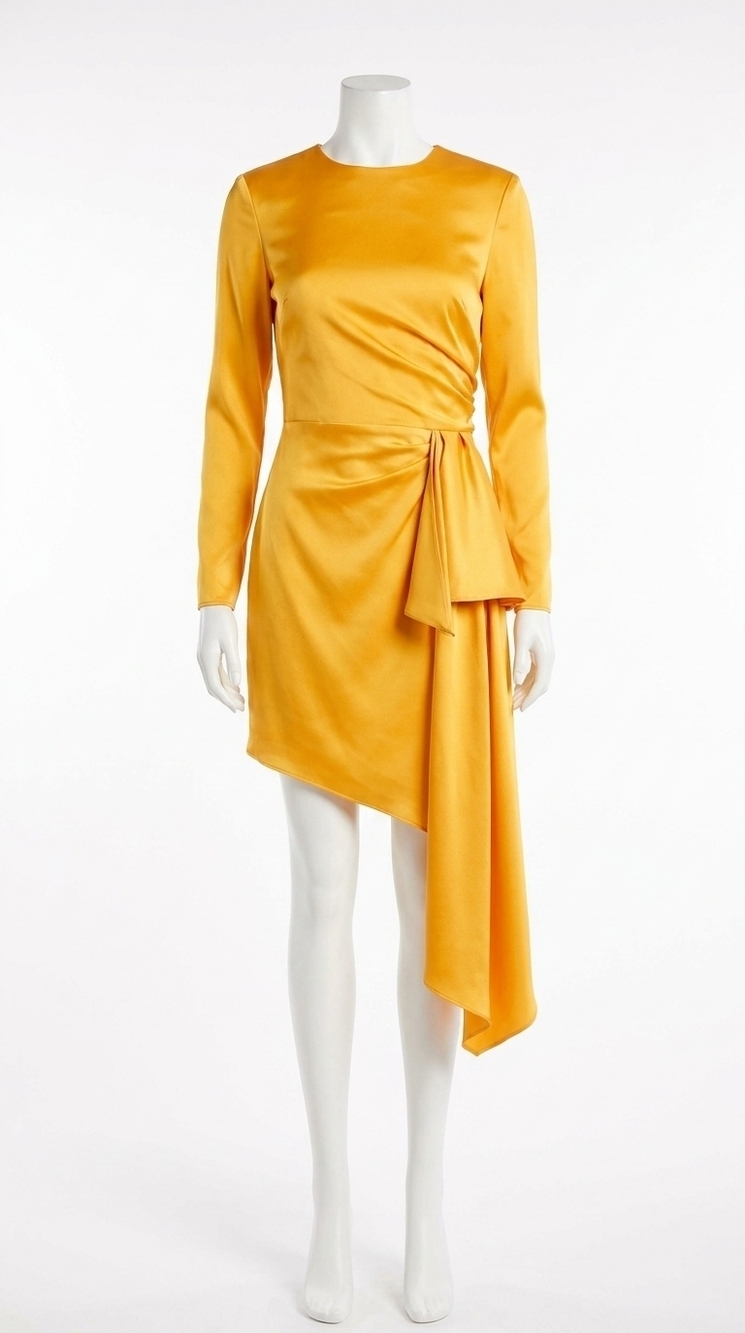 NEW MAC DUGGAL long sleeve asymmetric hem dress in gold